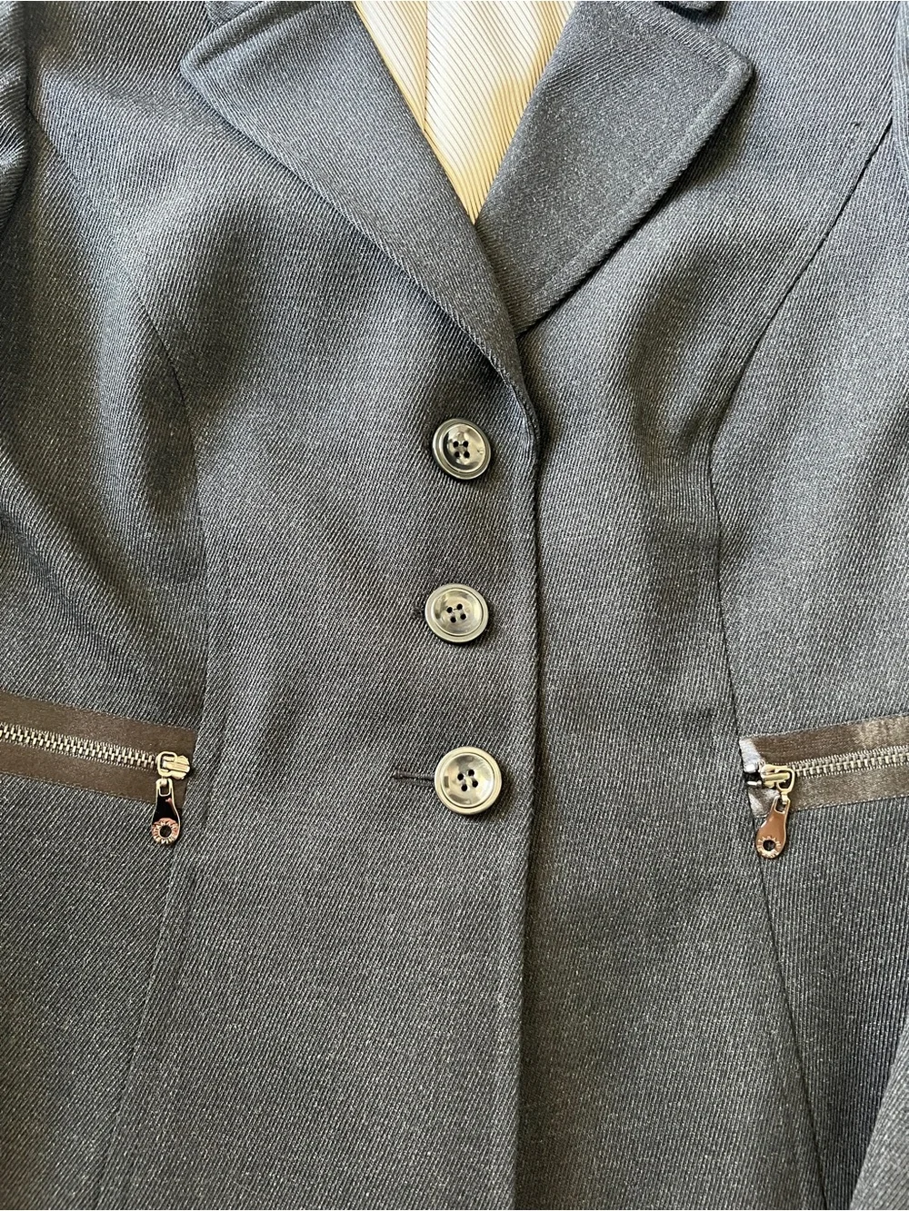 Tahari Arthur S Blazer Jacket Levine Charcoal Gray Wool Blend Zip 10P